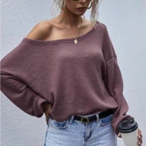 SHEIN Drop Shoulder Oversized Waffle Tee/Sweater